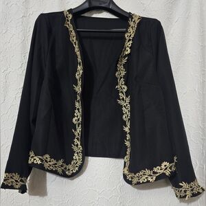 Womens Shein Openfront Black Jacket w/ Gold Embroidered Lace Trim Sz 3X (20W)